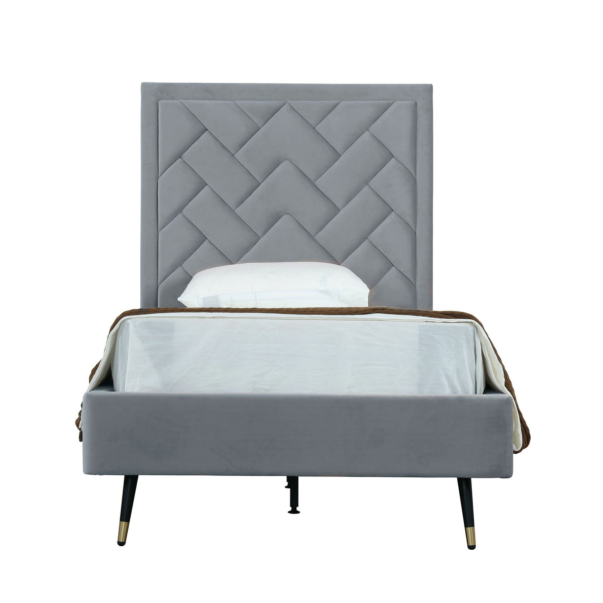 Crosby upholstered bed with gray diamond tufted headboard and slats by HouseOfZazla on Tampa Home & Garden Store