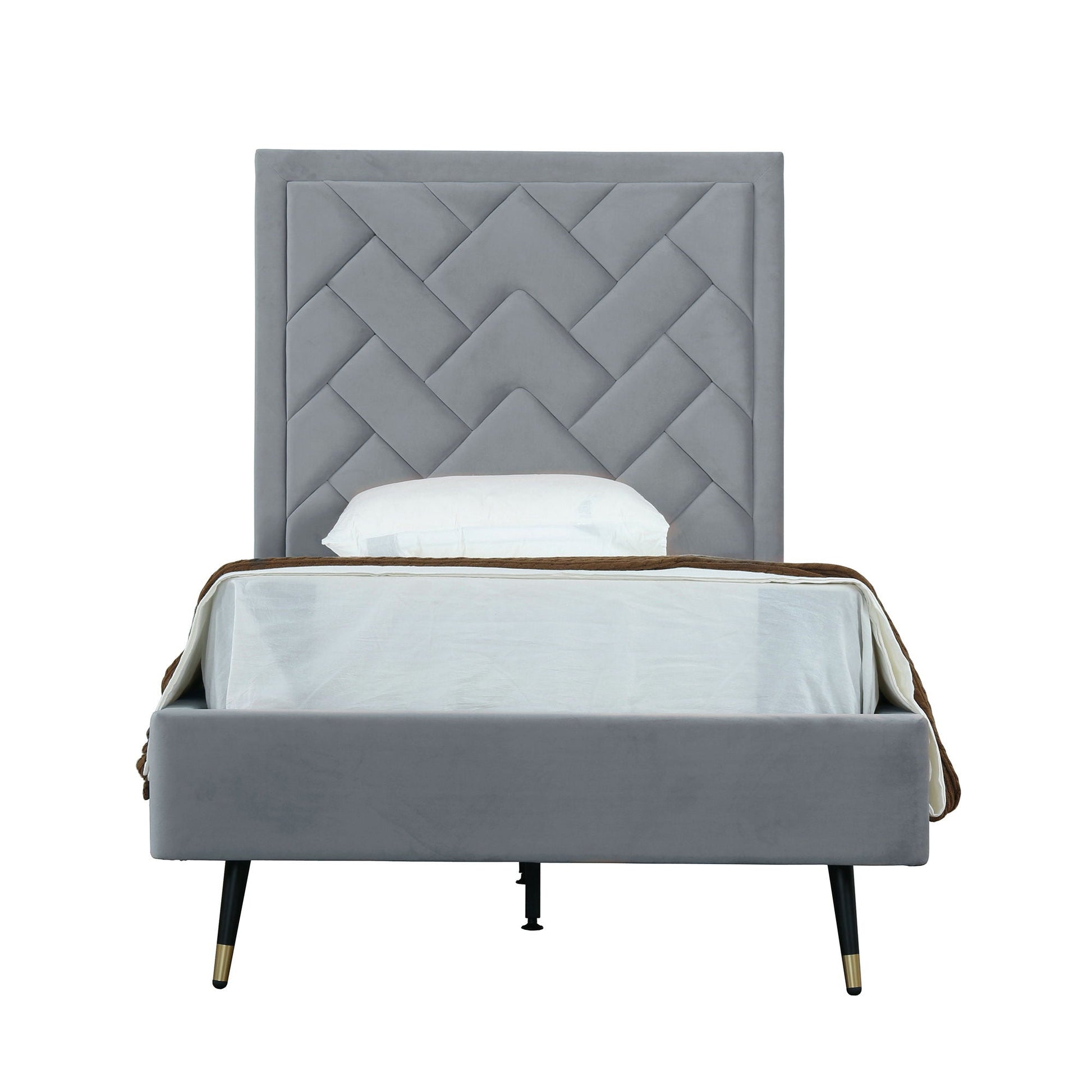 Crosby upholstered bed with gray diamond tufted headboard and slats by HouseOfZazla on Tampa Home & Garden Store