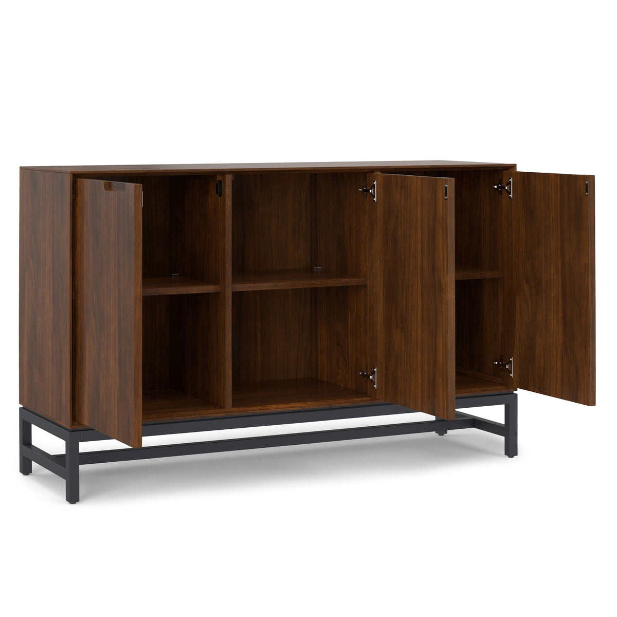 Natural Walnut 3-Door Sideboard Buffet with adjustable shelves and open interior storage on Tampa Home & Garden Store