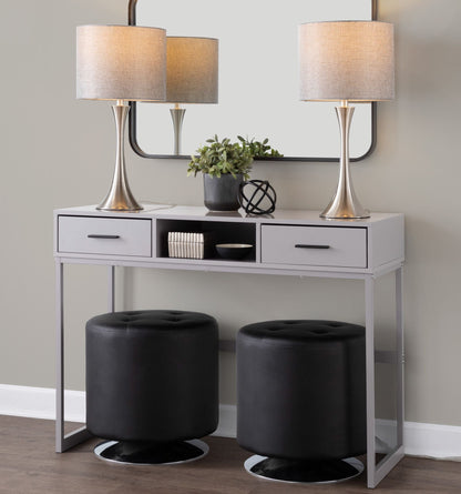 Lenuxe contemporary semi gloss table lamp set 2 with metal bases and beige shades on Tampa Home & Garden Store