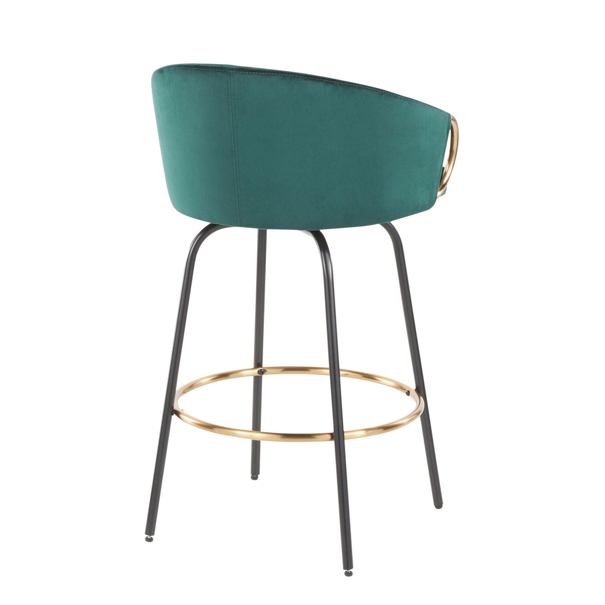 Teal upholstered counter stool with gold ring footrest and black metal legs on Tampa Home & Garden Store