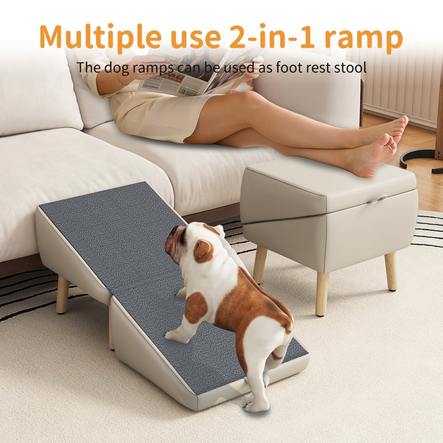 2-in-1 wooden pet stairs for small dogs and cats by HouseOfZazla, foldable gray ramp on Tampa Home & Garden Store
