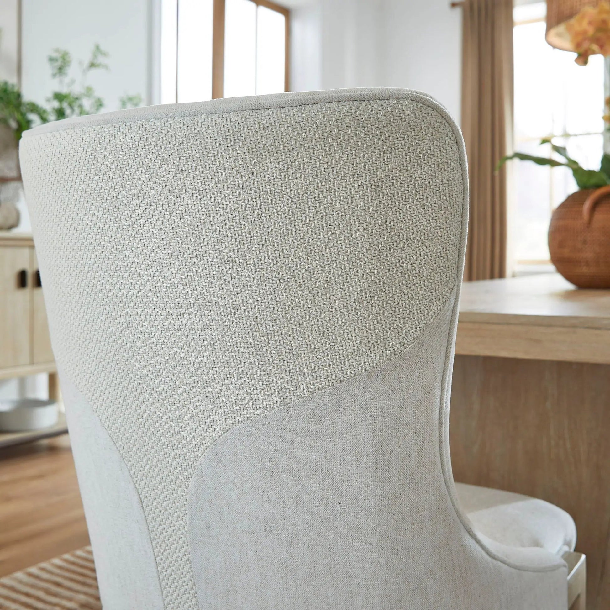 Sunset Cove upholstered host chairs set of 2 in Sanibel Brown woven fabric on Tampa Home & Garden Store