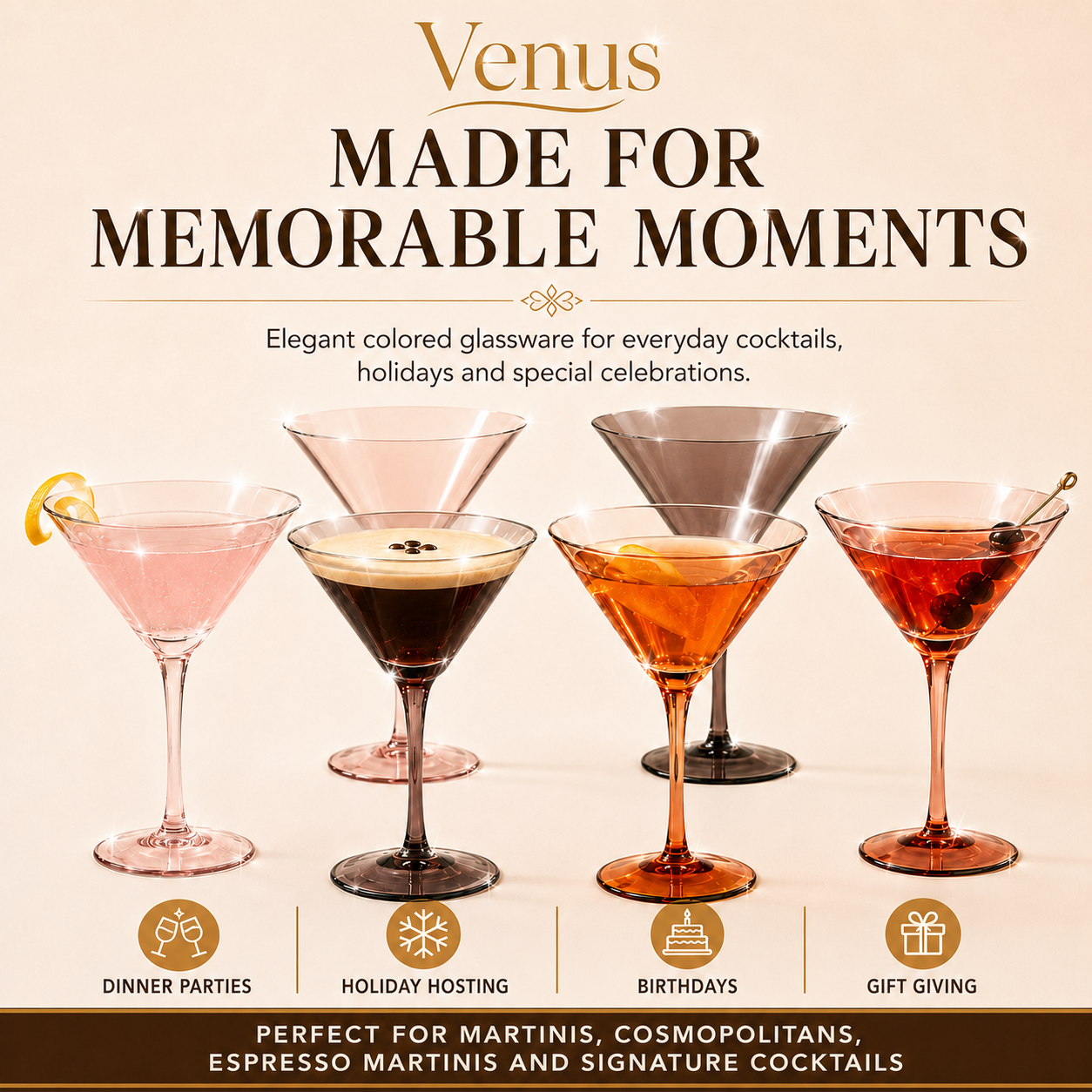 Venus Martini Cocktail Glassware and Set