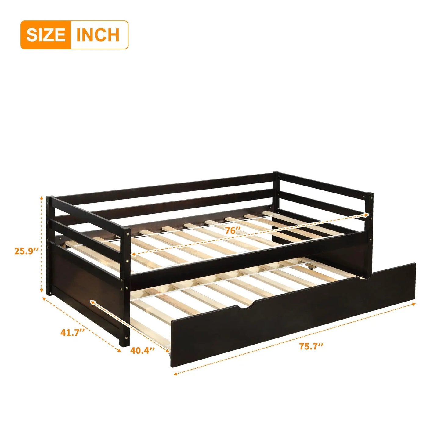 Twin Daybed with Trundle Frame and Solid Pine