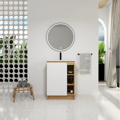 Freestanding Vanity with Thin Rim Sink Light Oak