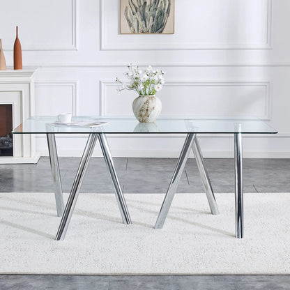 Sturdy Dining Table With Tempered Glass Surface