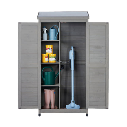 Outdoor Shed With Vertical Tool Cabinet and Shelf