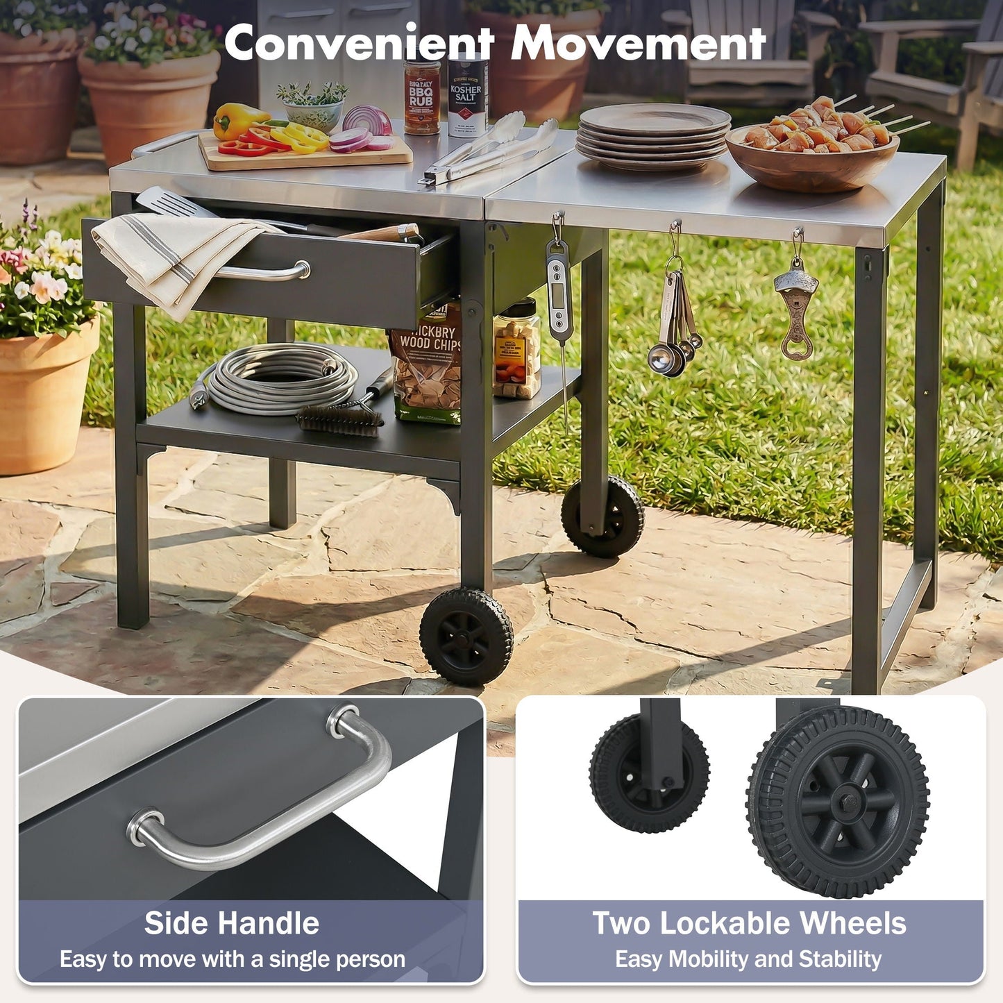 Large Foldable Outdoor Kitchen Cart And Storage