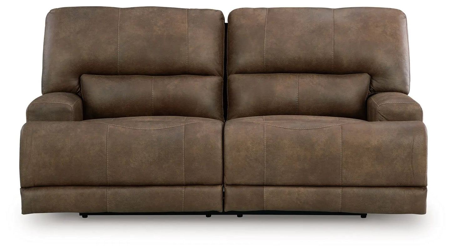 Beckley Place 2-seat power reclining sofa with adjustable headrests in earth brown leather fabric on Tampa Home & Garden Store