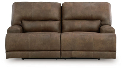Beckley Place 2-seat power reclining sofa with adjustable headrests in earth brown leather fabric on Tampa Home & Garden Store