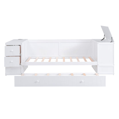 Daybed with storage arms and trundle in white by HouseOfZazla; built-in cabinets on Tampa Home & Garden Store