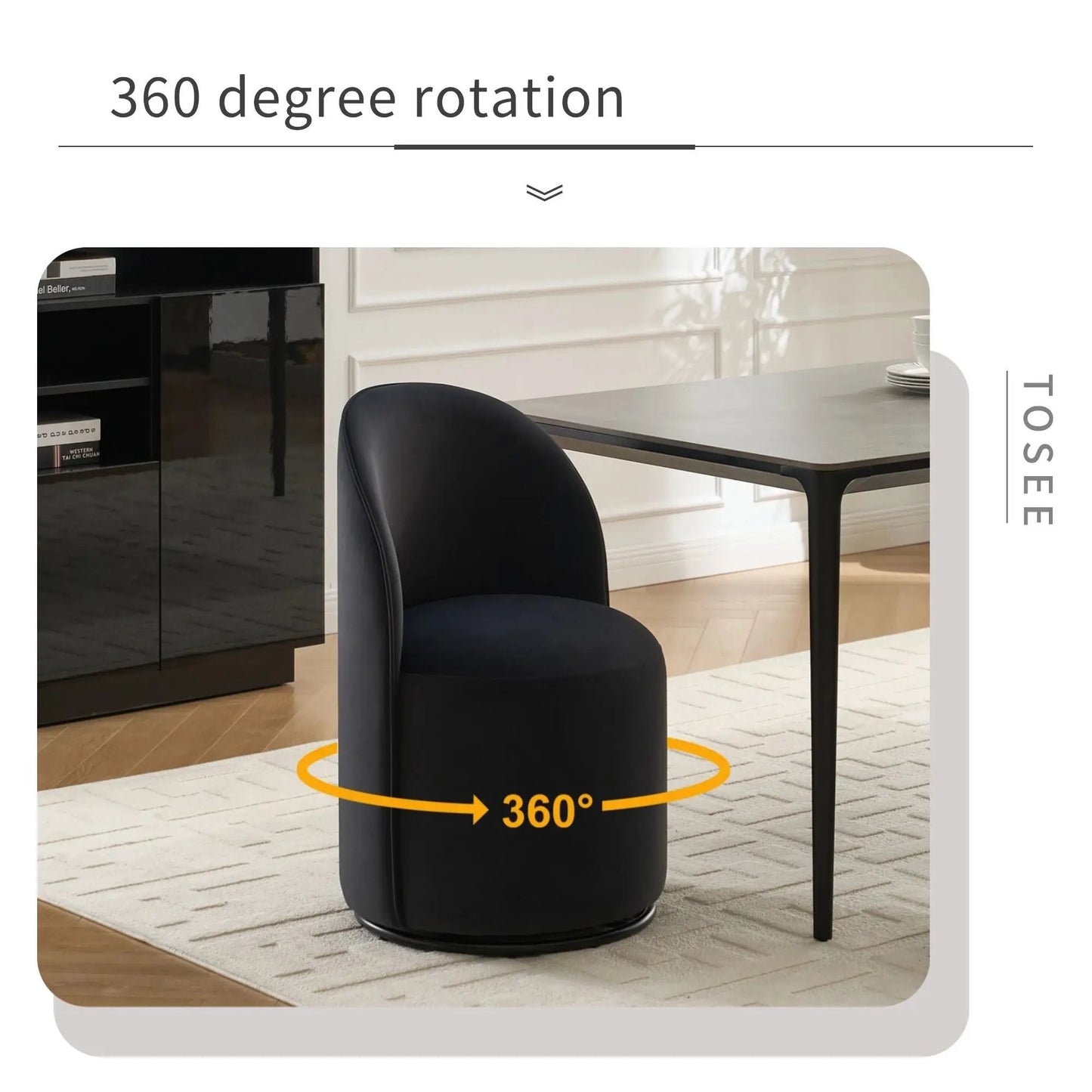 360 Degree Swivel Armless Dining Barrel Chair, black upholstered, Unique Piece Furniture on Tampa Home & Garden Store