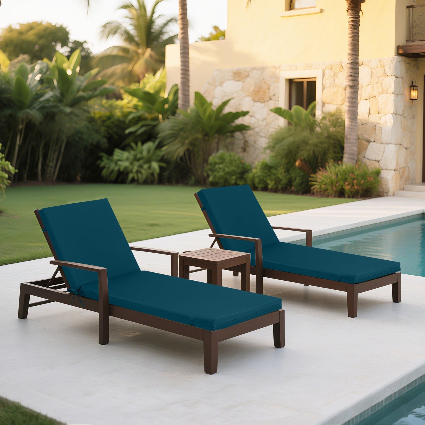 Outdoor Lounge Chair Cushion Set Lake Blue polyester, UV fade resistant, 2 pcs HouseOfZazla on Tampa Home & Garden Store