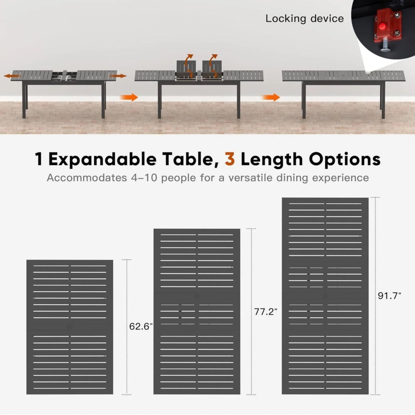Extendable Outdoor Dining Table and Gray Frame
