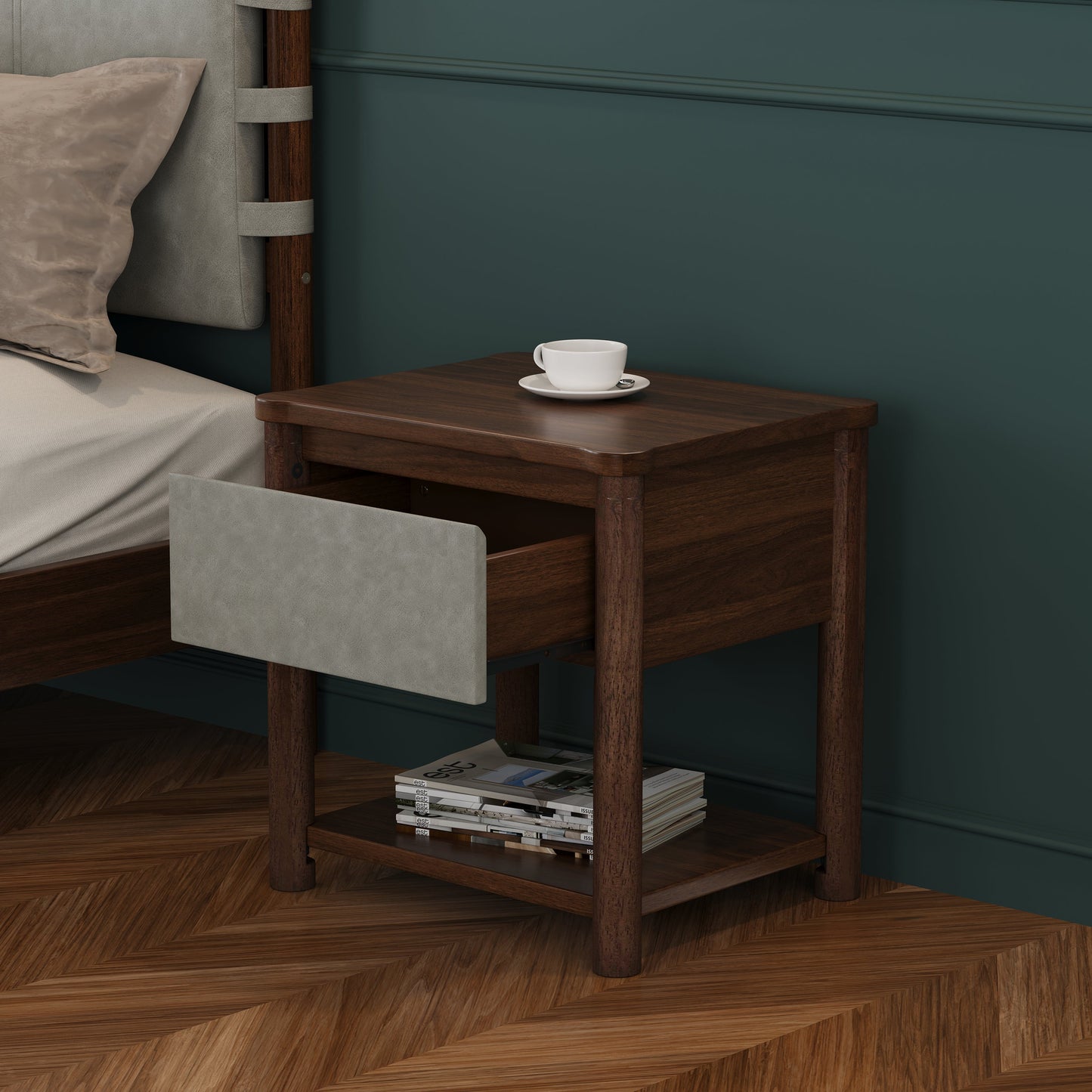 Modern Queen Bed Frame and Two Nightstands