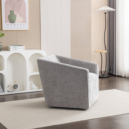 Nice Modern Upholstered Barrel Armchair, gray fabric, 360° swivel by HouseOfZazla in living room on Tampa Home & Garden Store