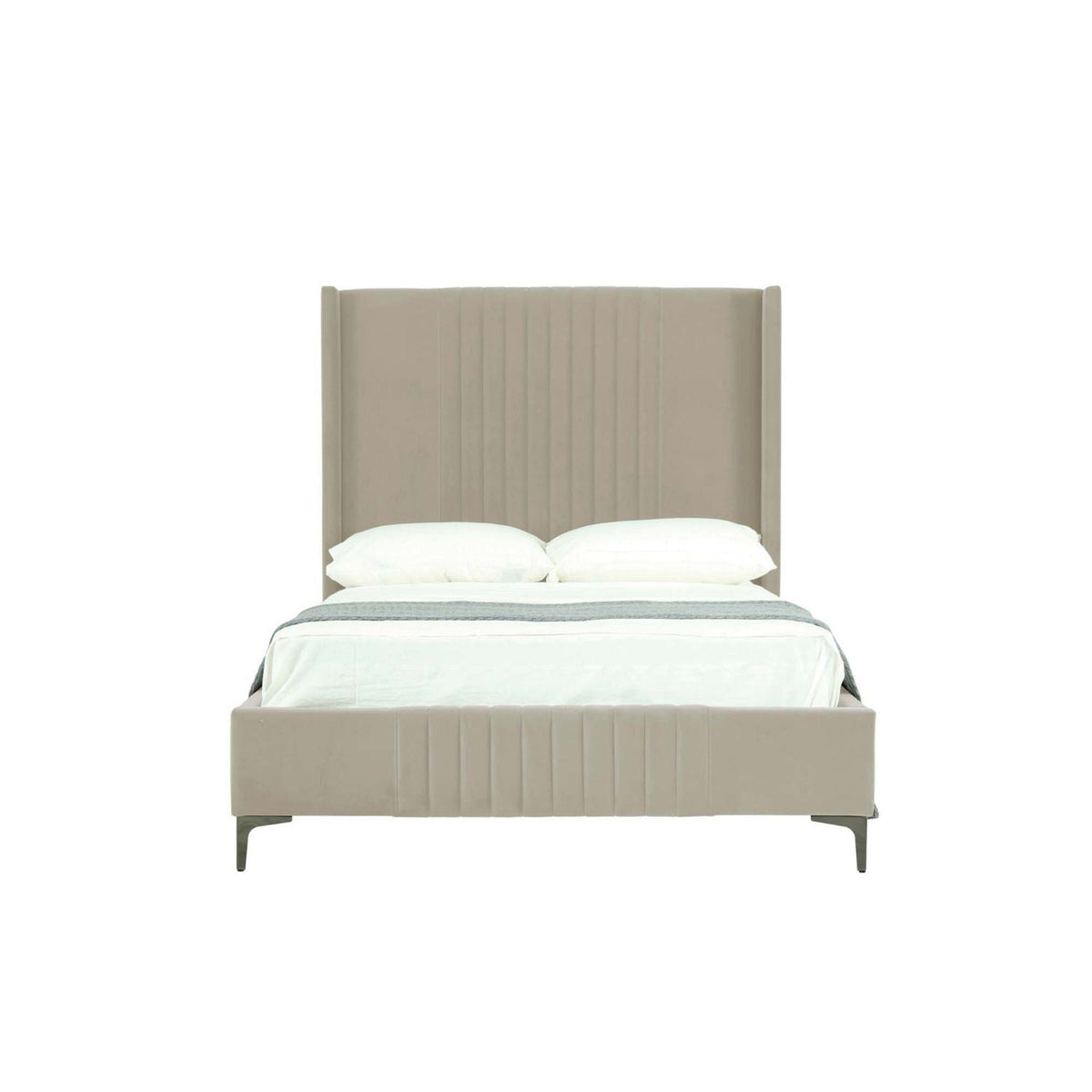 Promenade bed with beige upholstered headboard and slats on Tampa Home & Garden Store