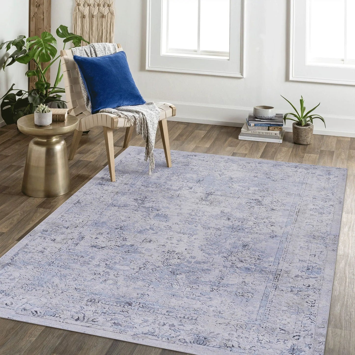 Maval Area Rug Washable Medallion Floral Border