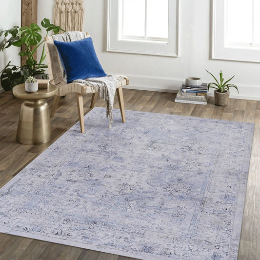 Maval washable area rug in light blue-gray with a subtle pattern by Unique Piece Furniture on Tampa Home & Garden Store