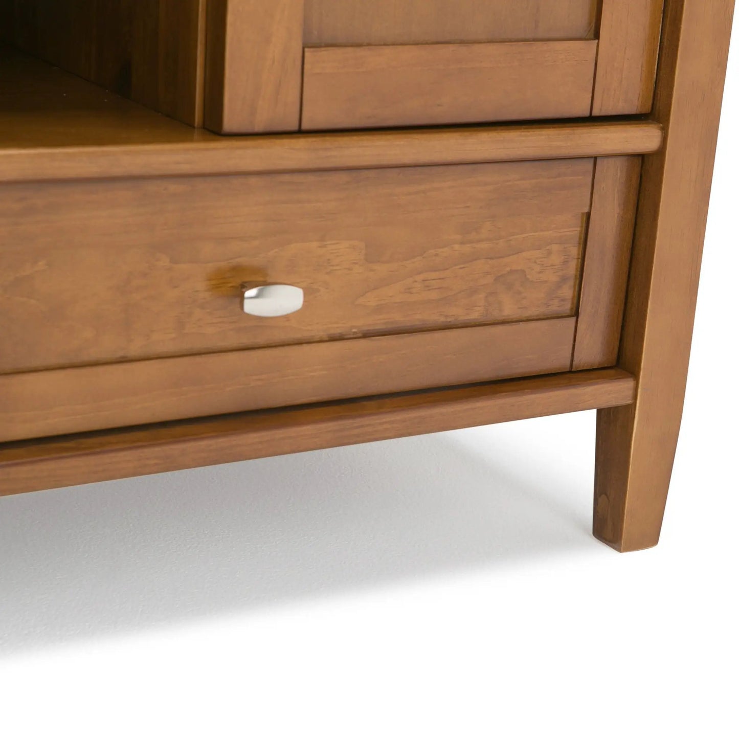 Warm Shaker TV media stand in wood finish with a white knob drawer by Unique Piece Furniture on Tampa Home & Garden Store