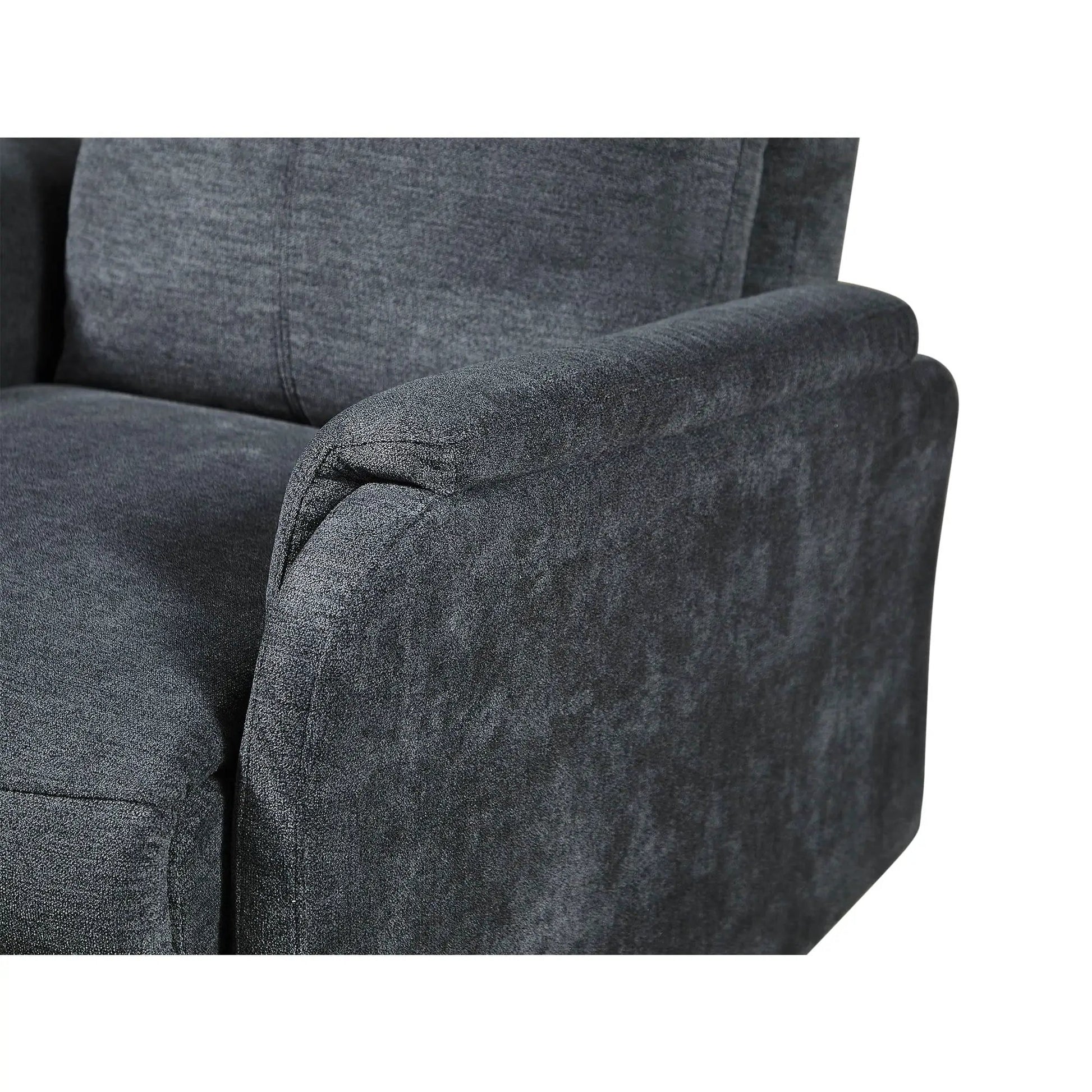 Recliner chair with power function in dark gray textured fabric, close-up armrest on Tampa Home & Garden Store