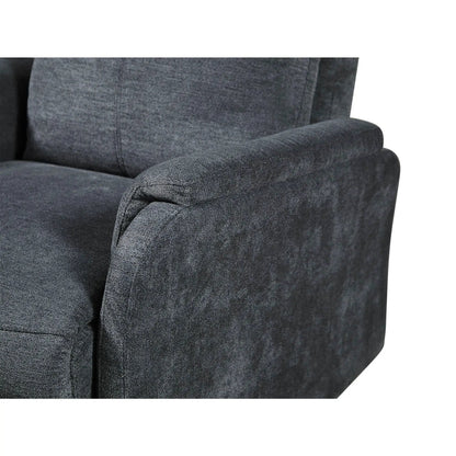 Recliner chair with power function in dark gray textured fabric, close-up armrest on Tampa Home & Garden Store