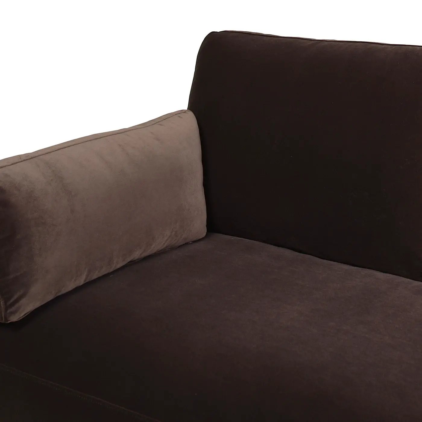 Knox Modern Farmhouse Sofa by Unique Piece Furniture dark brown velvet with taupe bolster on Tampa Home & Garden Store