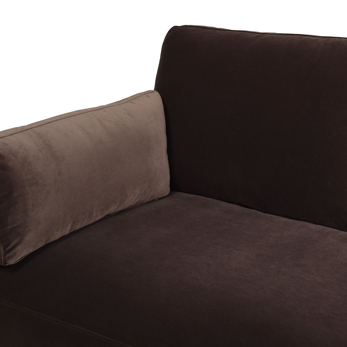Knox Modern Farmhouse Sofa dark brown velvet stationary sofa with tan bolster by HouseOfZazla on Tampa Home & Garden Store