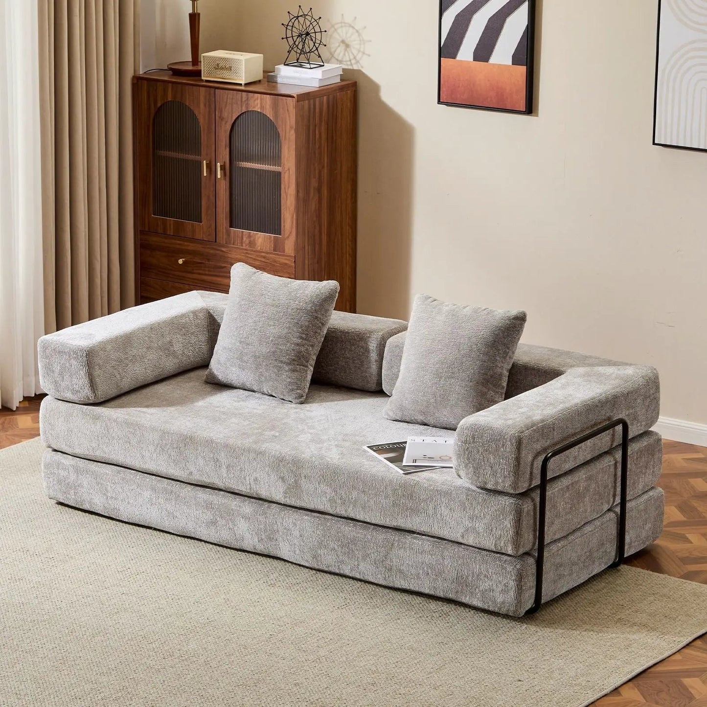 Convertible Floor Sofa Bed with Armrest