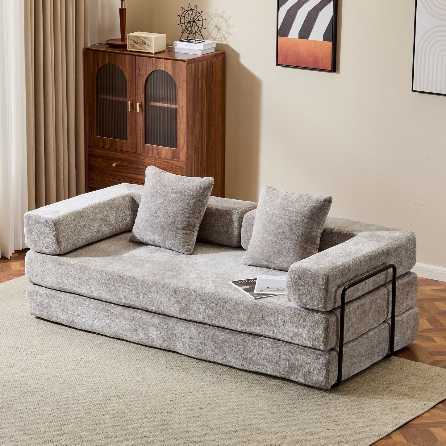 Compact Floor Sofa Bed With A Pillow And Frame