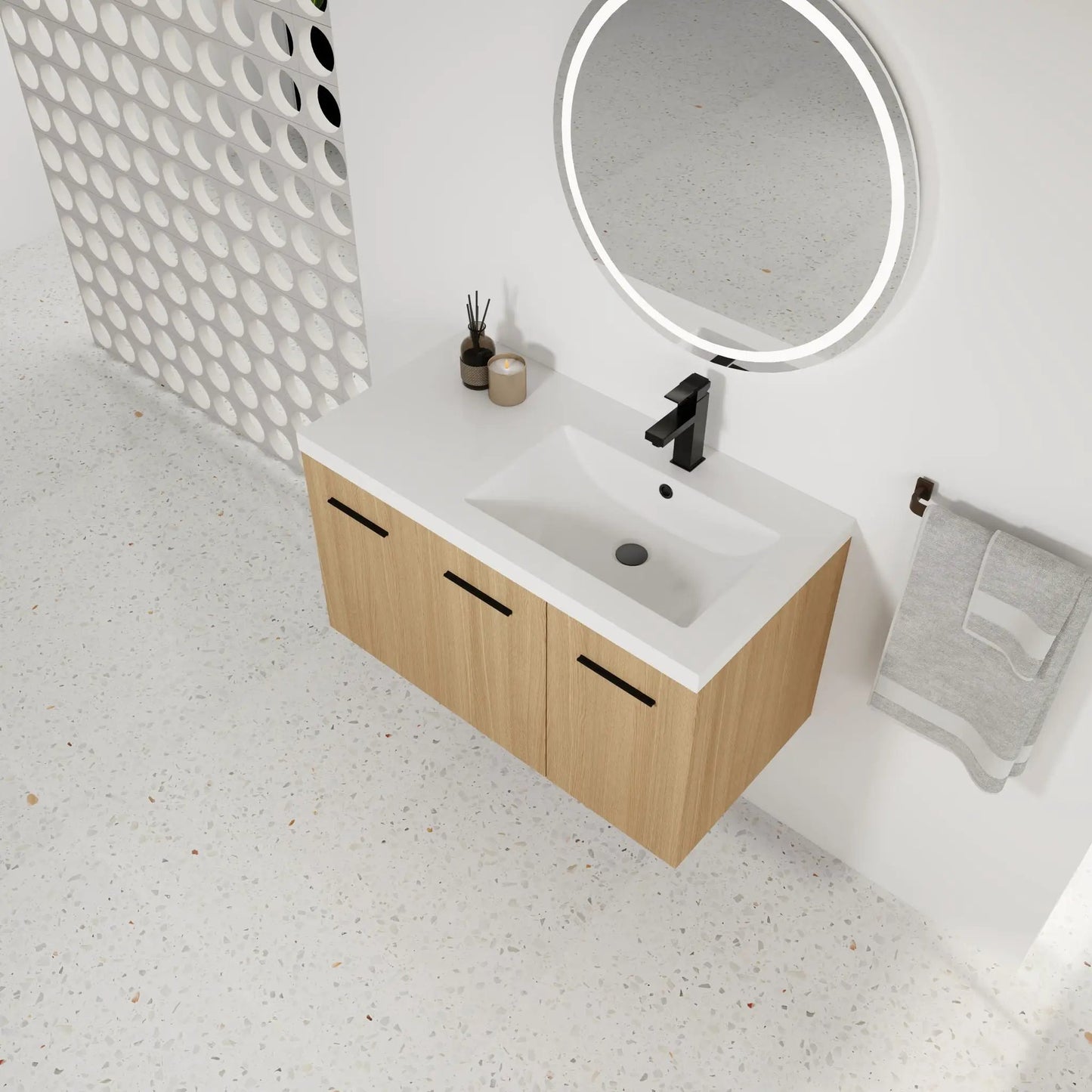 Wall Mounted Floating Vanity with Sink, 3 Doors