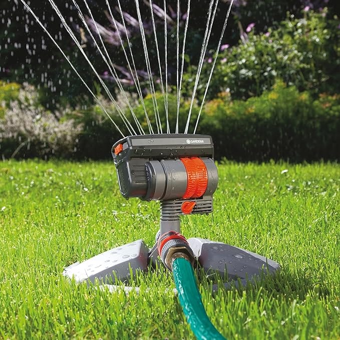 Gardena ZoomMaxx oscillating sprinkler on weighted sled base orange dial, 2300 sq ft coverage on Tampa Home & Garden Store