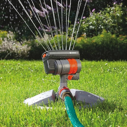 Gardena ZoomMaxx oscillating sprinkler on weighted sled base orange dial, 2300 sq ft coverage on Tampa Home & Garden Store