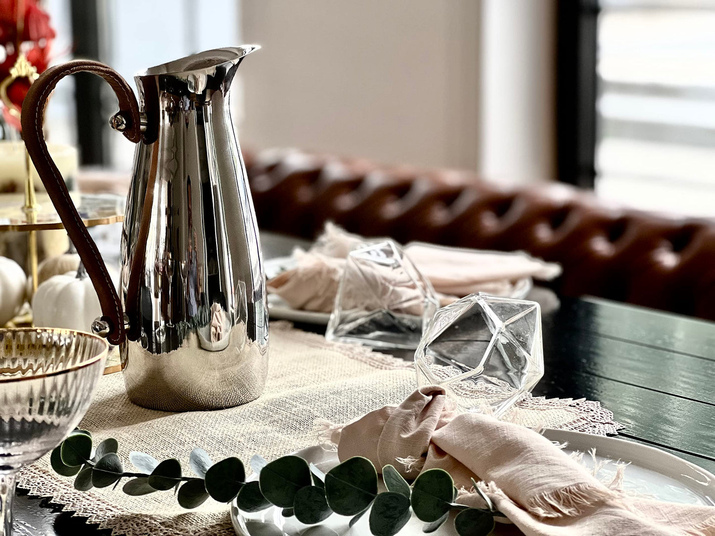 Stainless Steel Water Pitcher and Leather Handle