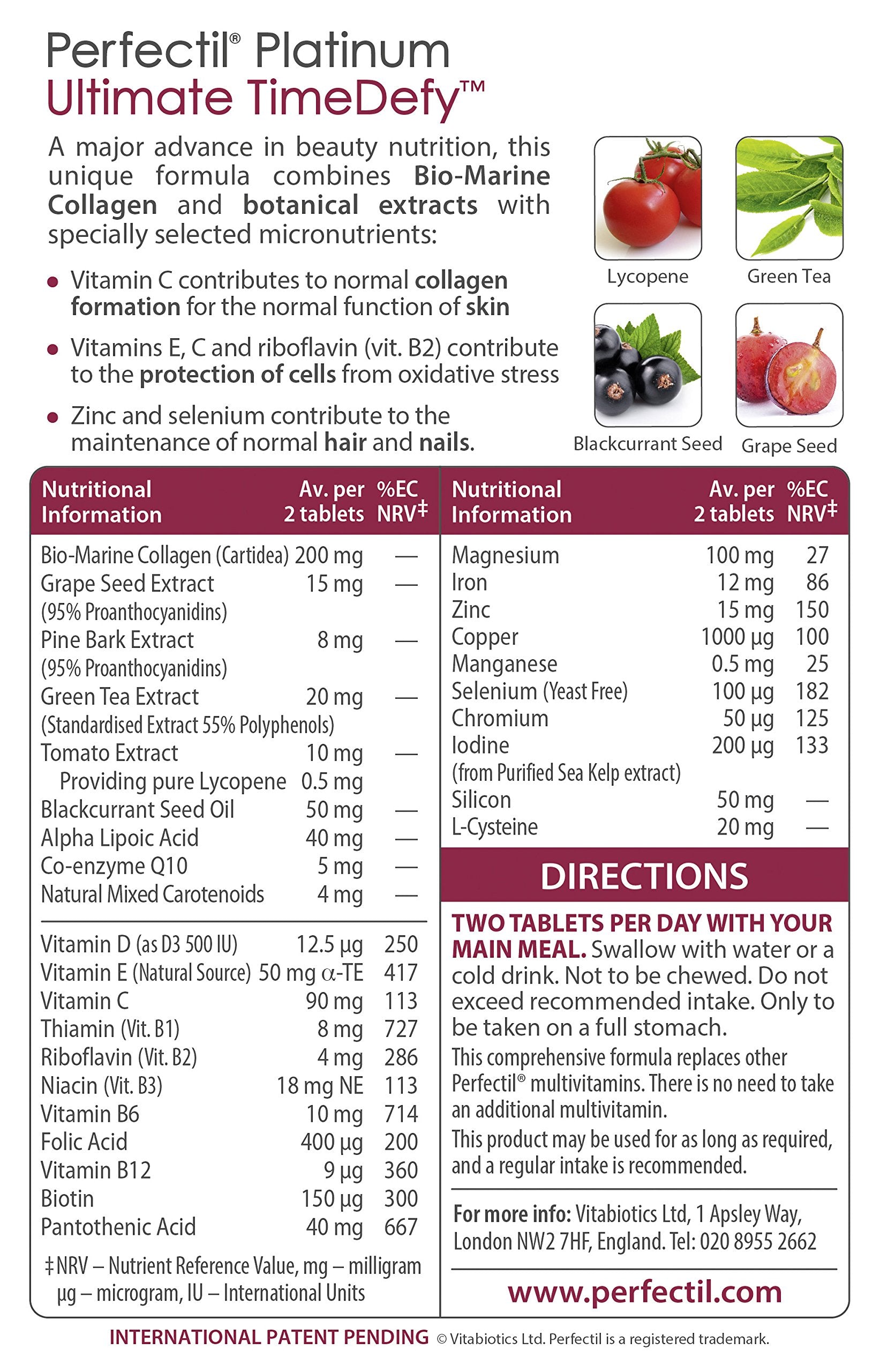 Perfectil Platinum supplement label with lycopene & grape seed icons by Beauty Care Bag on Tampa Home & Garden Store