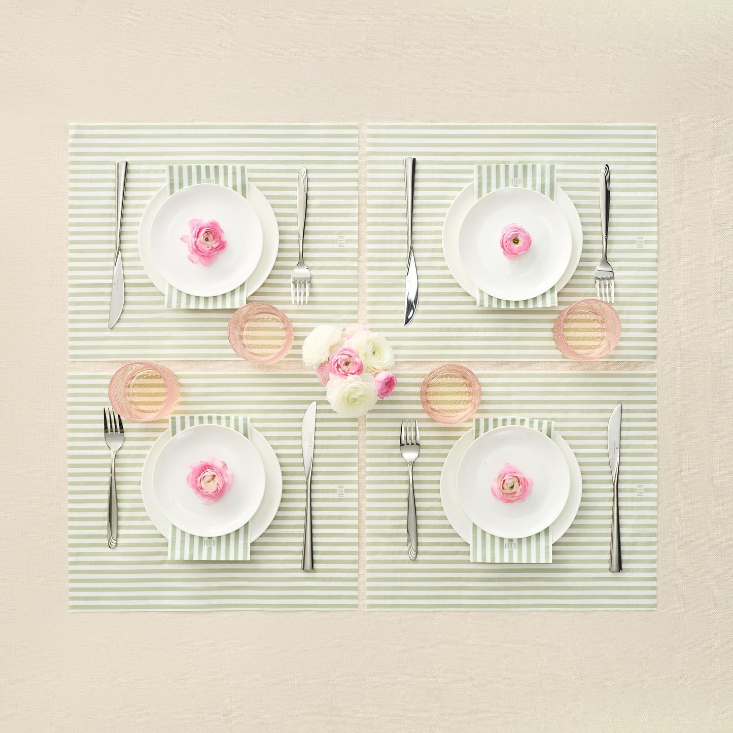 Green Stripe Disposable Paper Napkin Set of 50