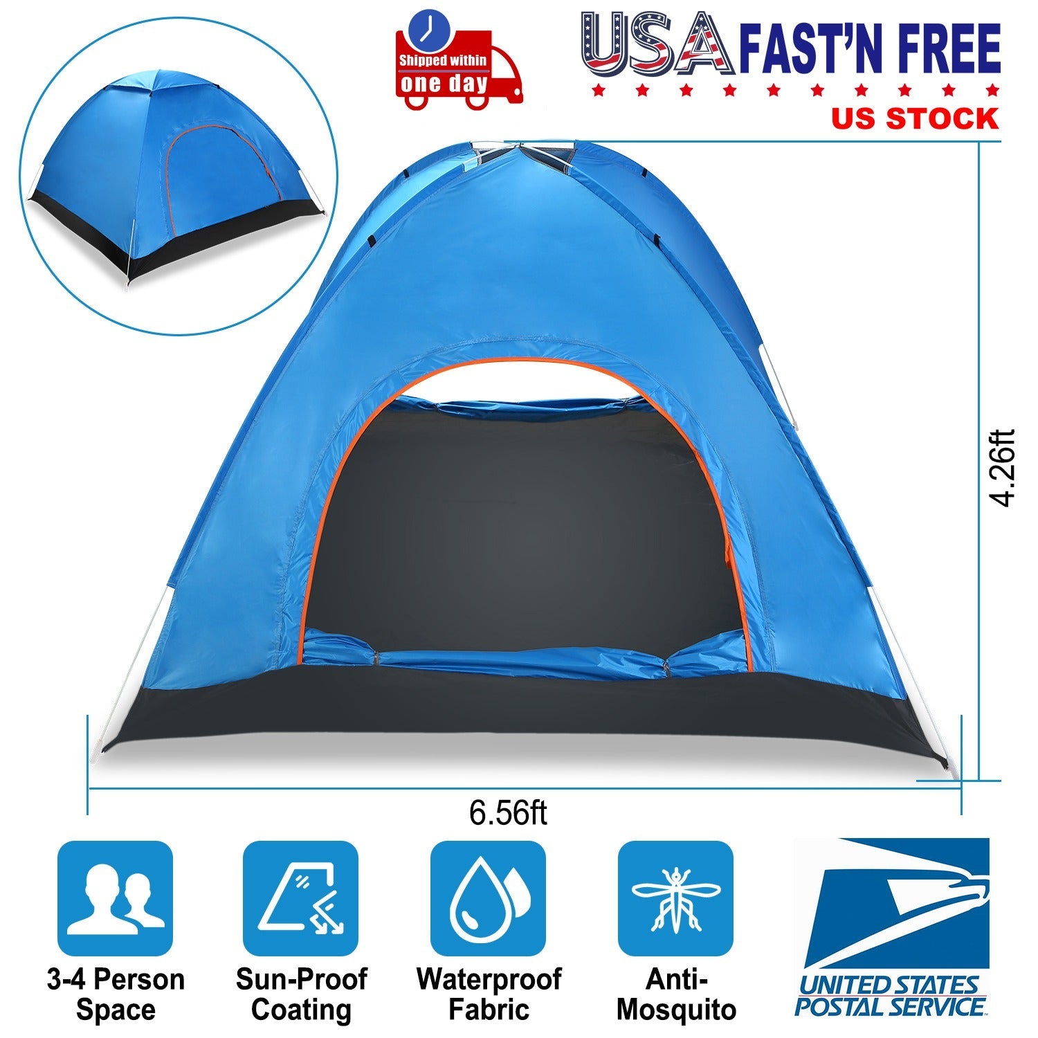GemGear blue 4-person pop-up camping tent with waterproof fabric on Tampa Home & Garden Store