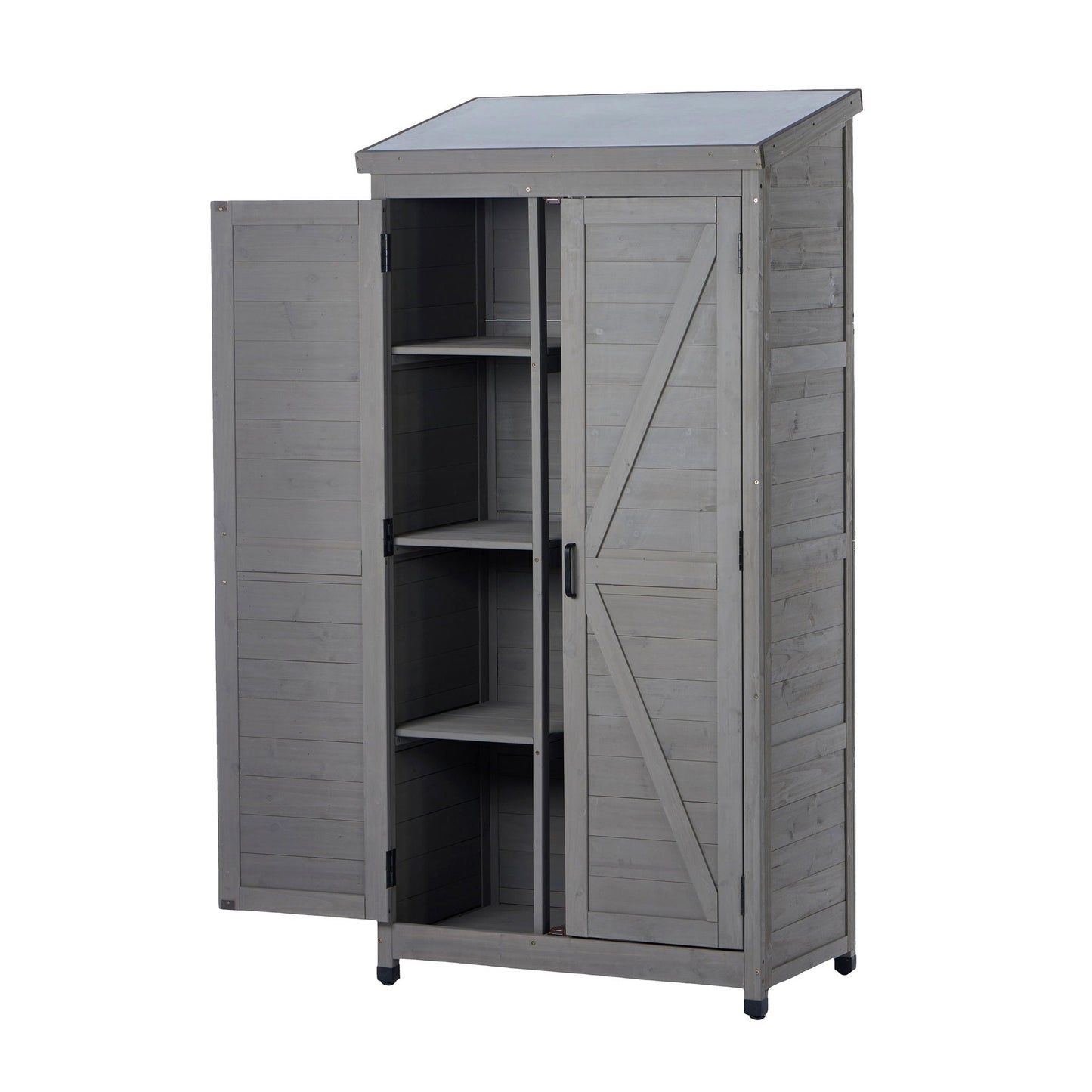 Outdoor Shed With Vertical Tool Cabinet and Shelf