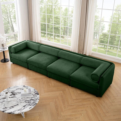 Stylish Sofa With Storage Seat And Cylindrical Backrest in emerald green velvet on Tampa Home & Garden Store