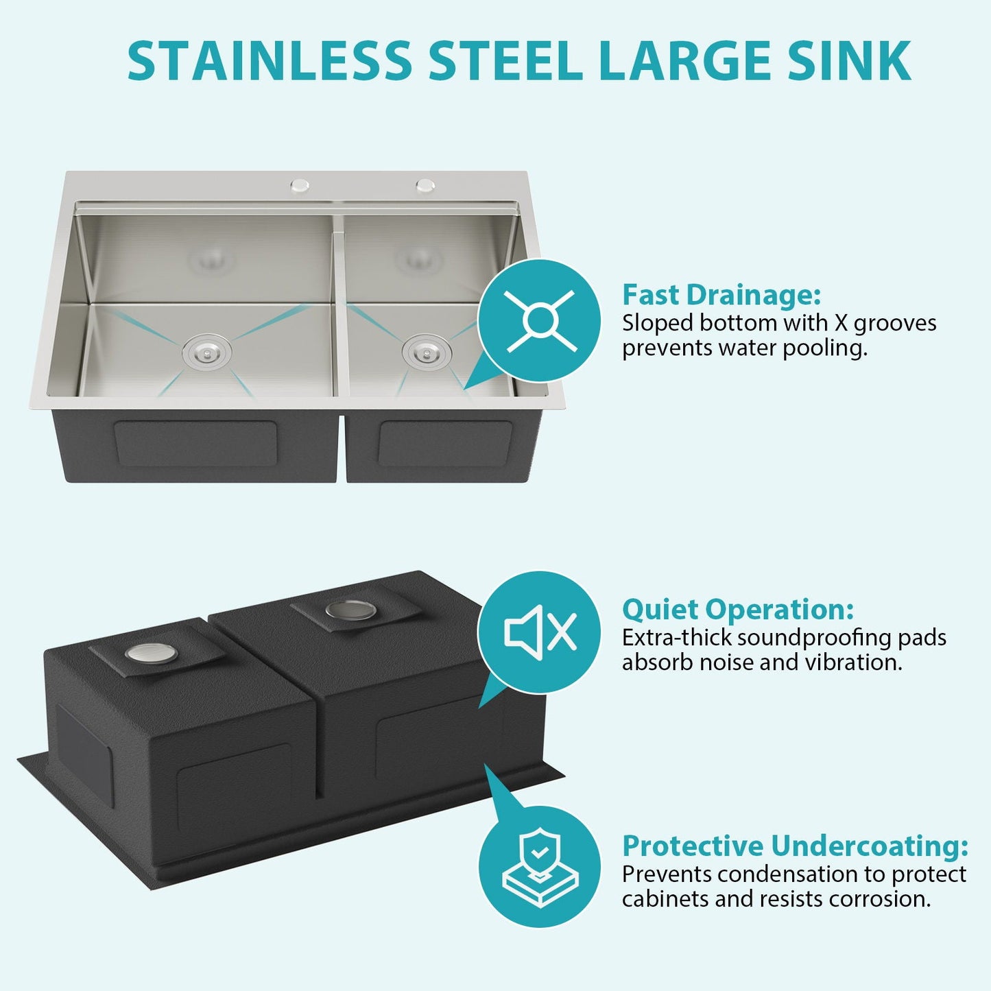 Top Mount Drop In Double Bowl Kitchen Sink With A