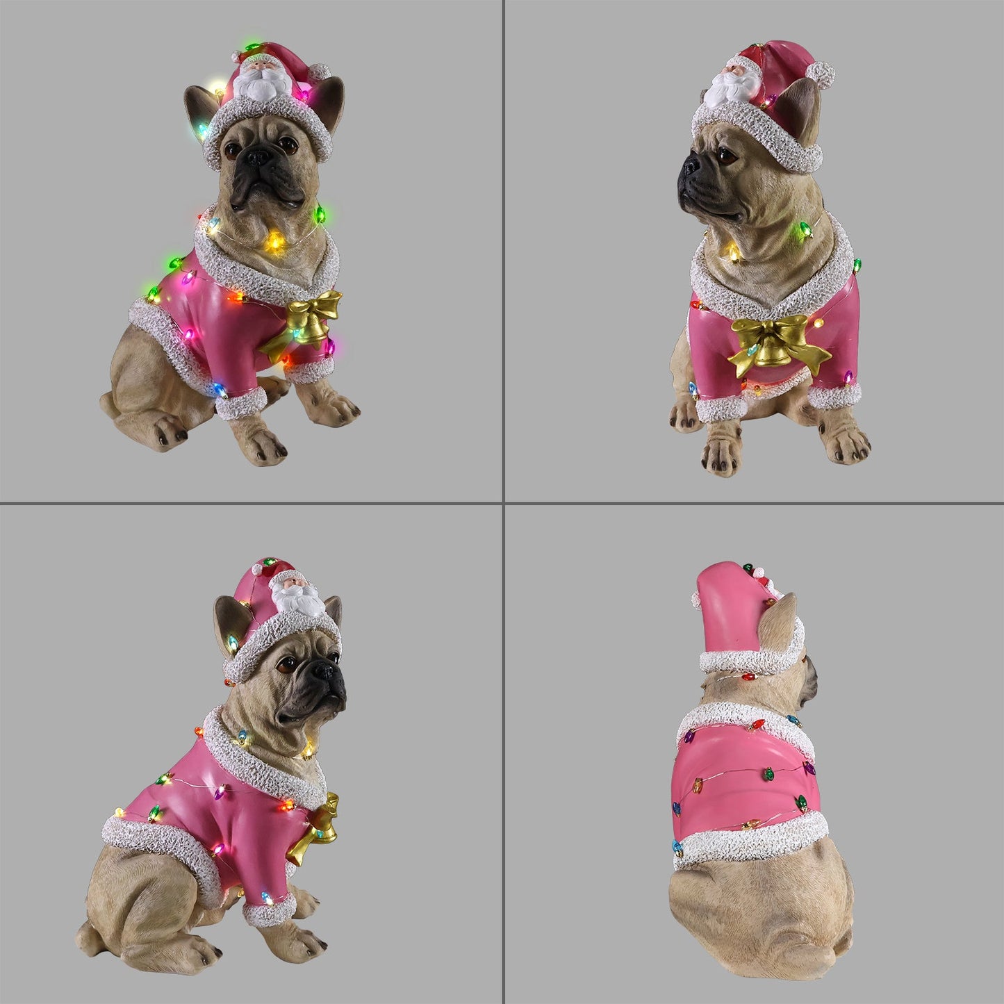 Christmas French Bulldog Statue pink coat with white trim and lights by HouseOfZazla on Tampa Home & Garden Store