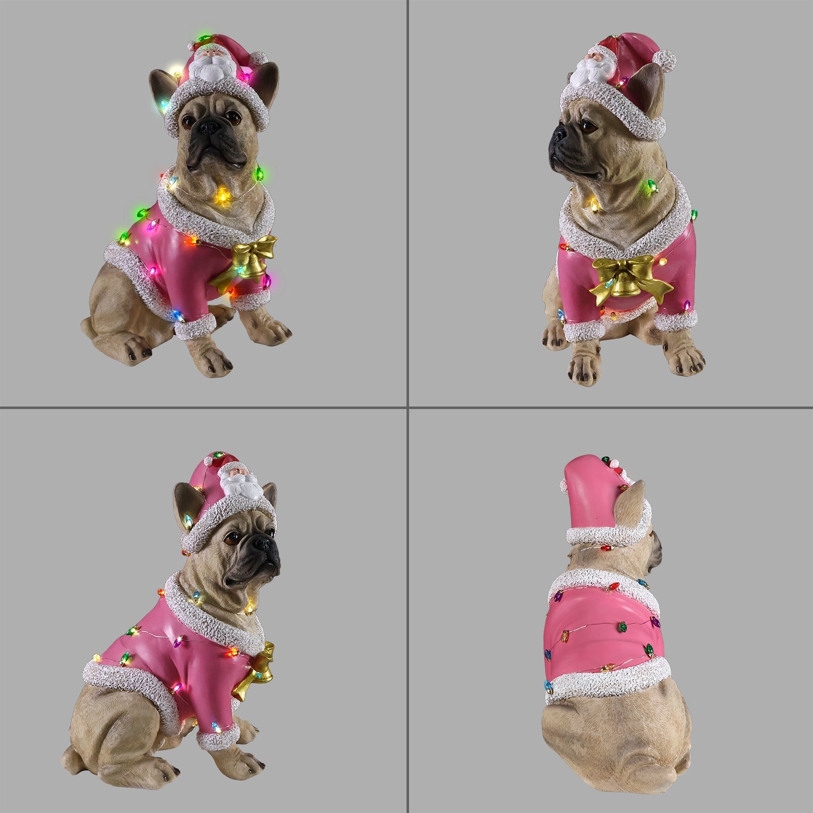 Christmas French Bulldog Statue pink coat with white trim and lights by HouseOfZazla on Tampa Home & Garden Store