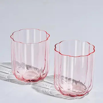 Pink Vintage Flower Stemless Highball Glasses Set