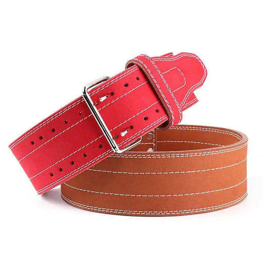 Leather Weightlifting Belts red and brown leather with metal buckle and white stitching on Tampa Home & Garden Store