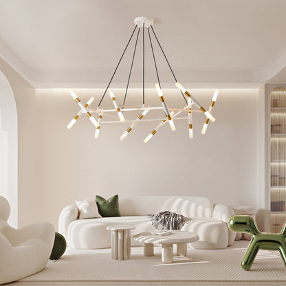 41in White & Golden Modern Chandelier by HouseOfZazla; arms with gold accents suspended by cords on Tampa Home & Garden Store