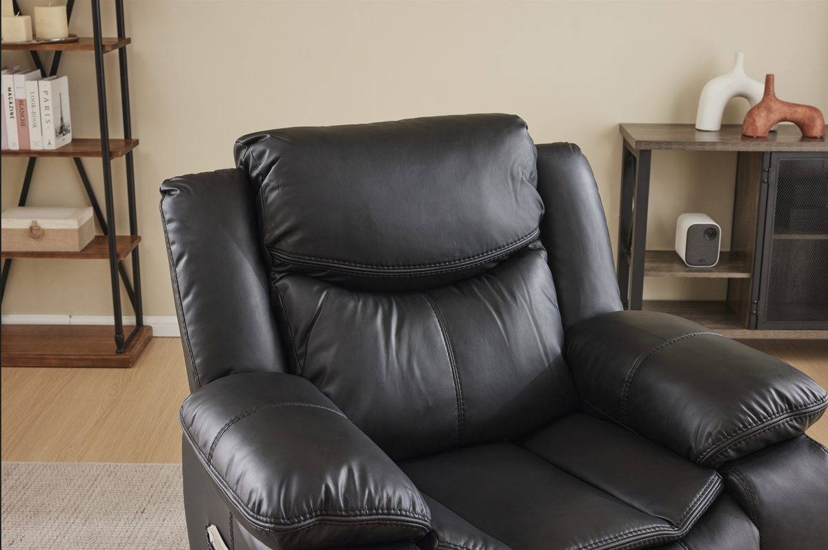 Recliner chair HouseOfZazla black air leather with vibration and heating on Tampa Home & Garden Store