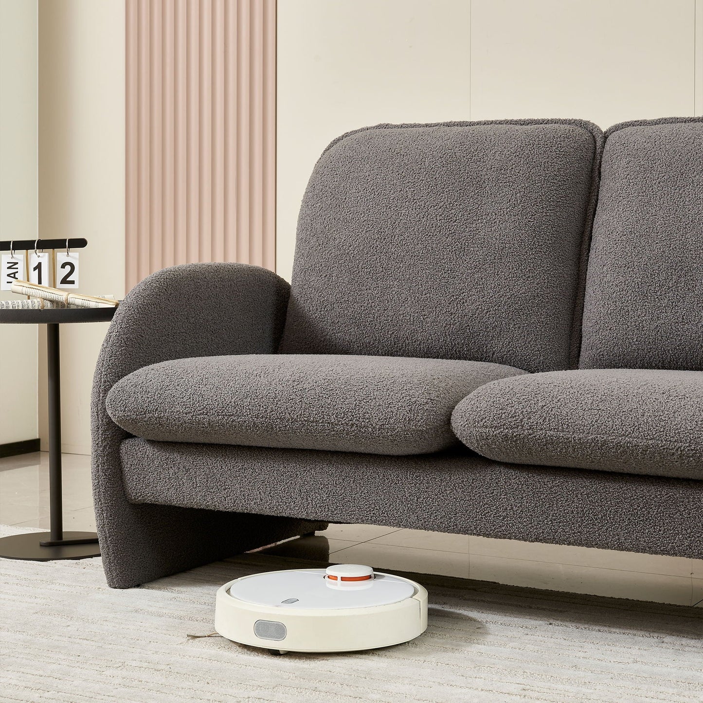 Compact loveseat sofa by HouseOfZazla in gray Sherpa fabric on Tampa Home & Garden Store