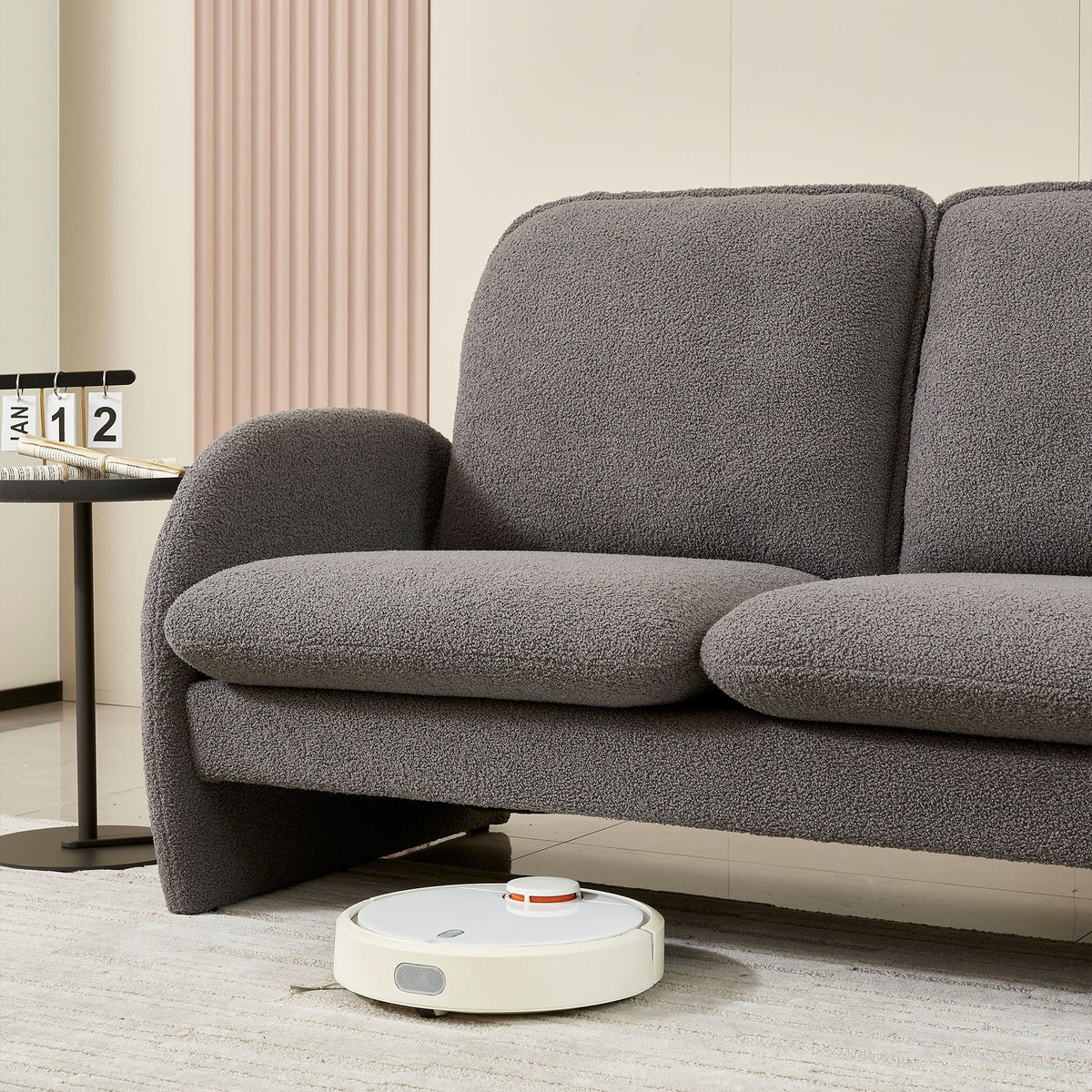 Compact loveseat sofa by HouseOfZazla in gray Sherpa fabric on Tampa Home & Garden Store