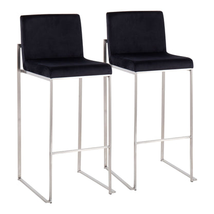 Contemporary high back barstool set with upholstered black seats and chrome frames, 2 stools on Tampa Home & Garden Store